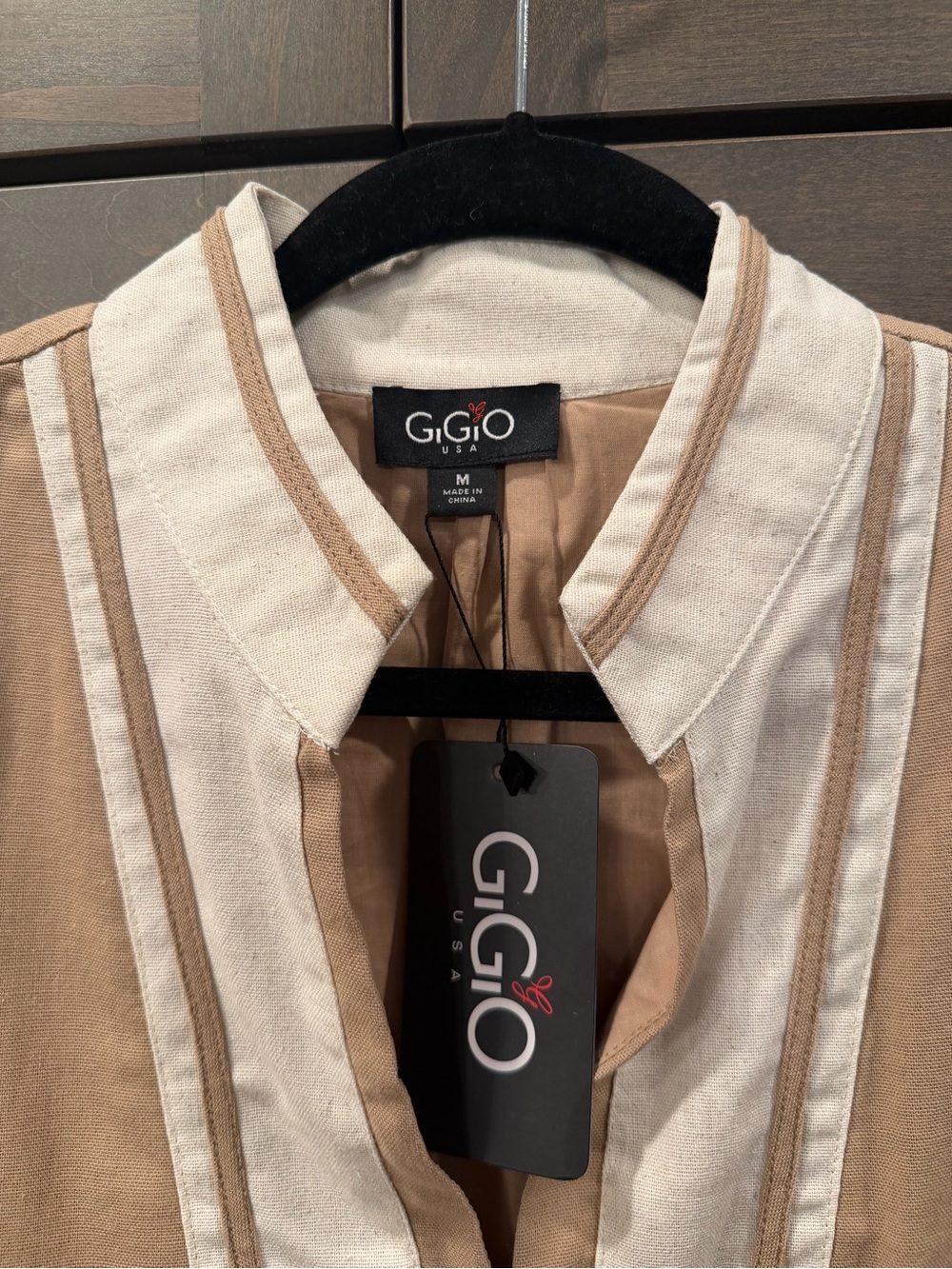 Gigio Tan Maxi Dress with Cream Trim and POCKETS. Lined - NWT - Size M - Picture 4 of 6